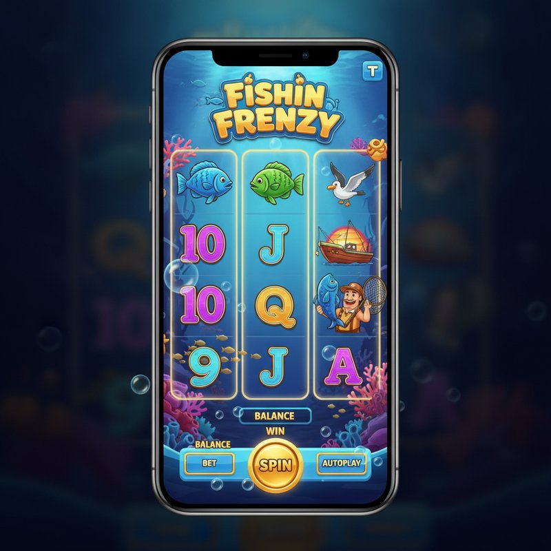 Fishin Frenzy slot running on a mobile device with underwater background and reel layout visible